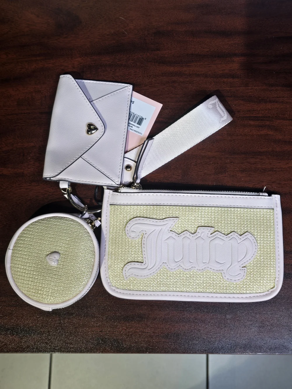 Juicy Couture Cream & Pale Green 3-Piece Wristlet Set with Heart Charm